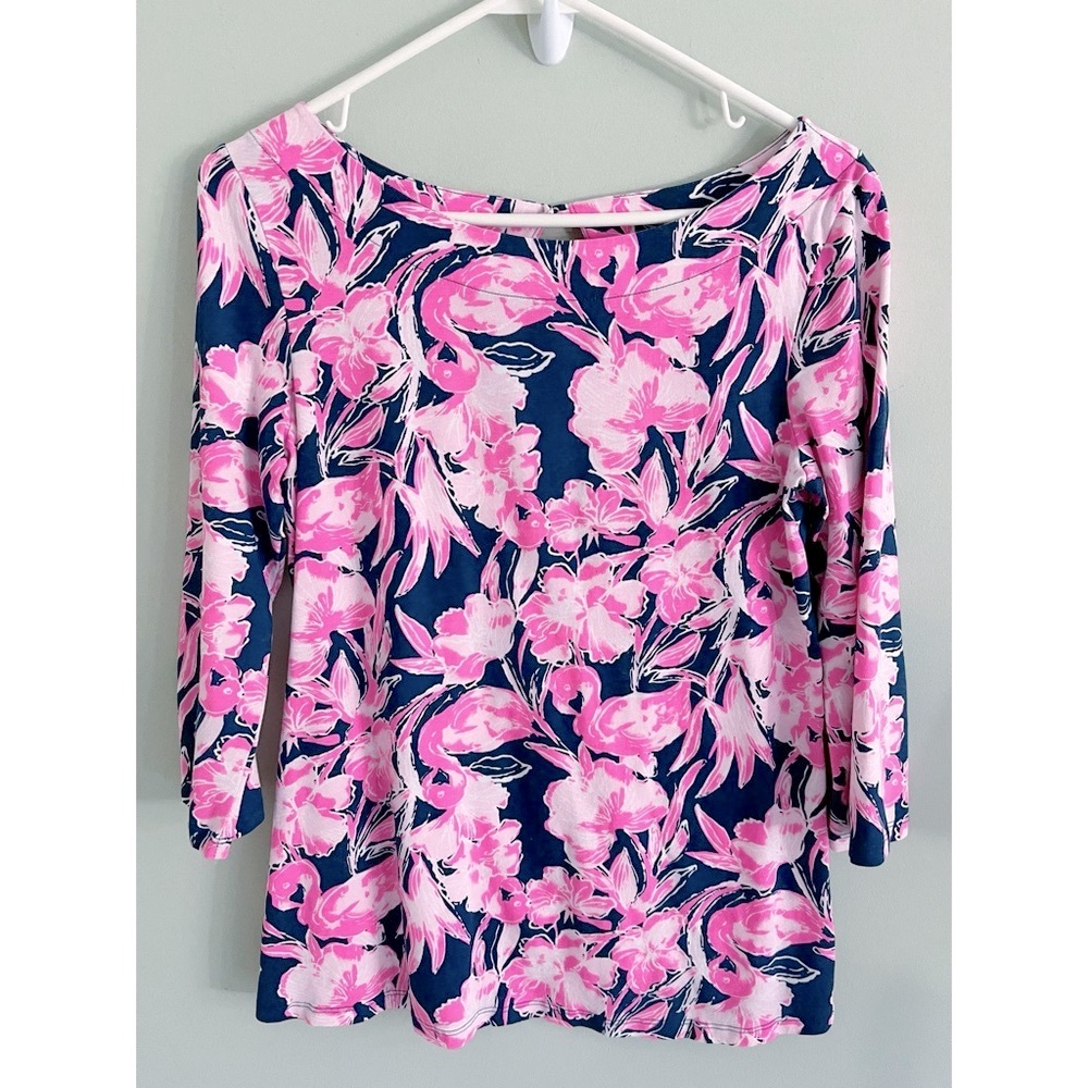 Lilly Pulitzer navy/pink flamingo top sz S